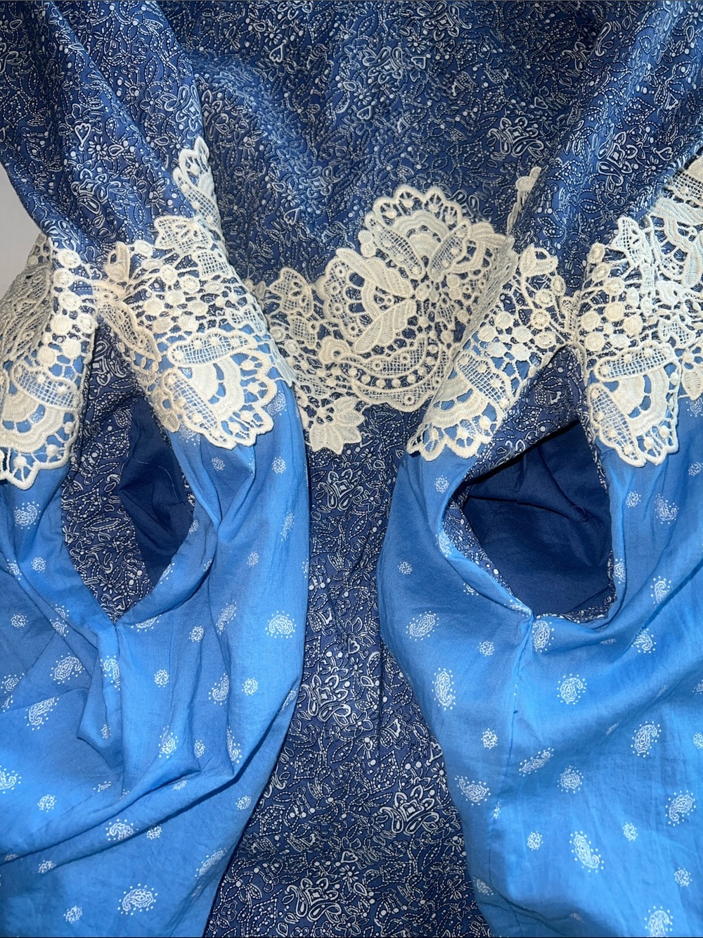 LOFT Lace Paisley Tie Mini Dress Boho Western Precious Sapphire SMALL pockets! - Picture 10 of 17